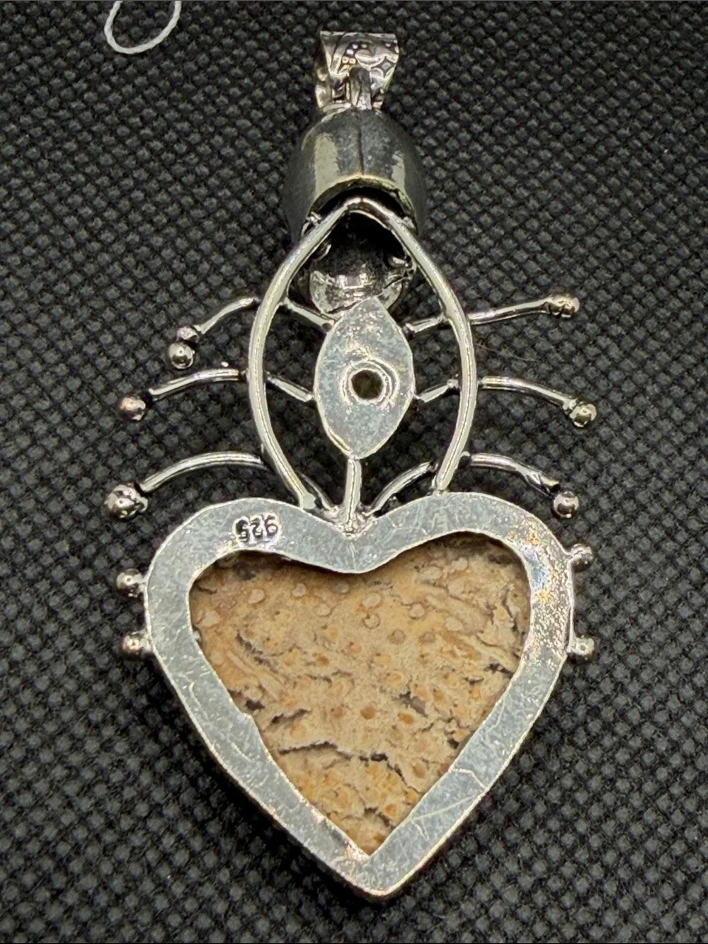 Sterling Silver Skull & Heart Pendant with Jasper and Citrine3.10”